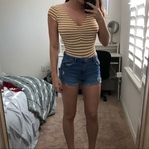 yellow & white striped body suit (agaci)